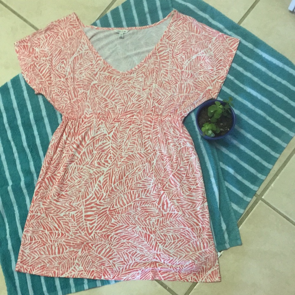 Coral top with leaf patterned design size L